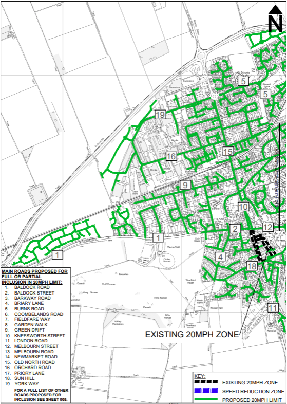 Map showing the 20mph speed limit proposal in west Royston.