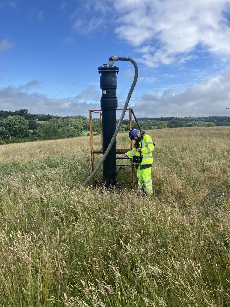 An Environment Agency officer monitors for odour