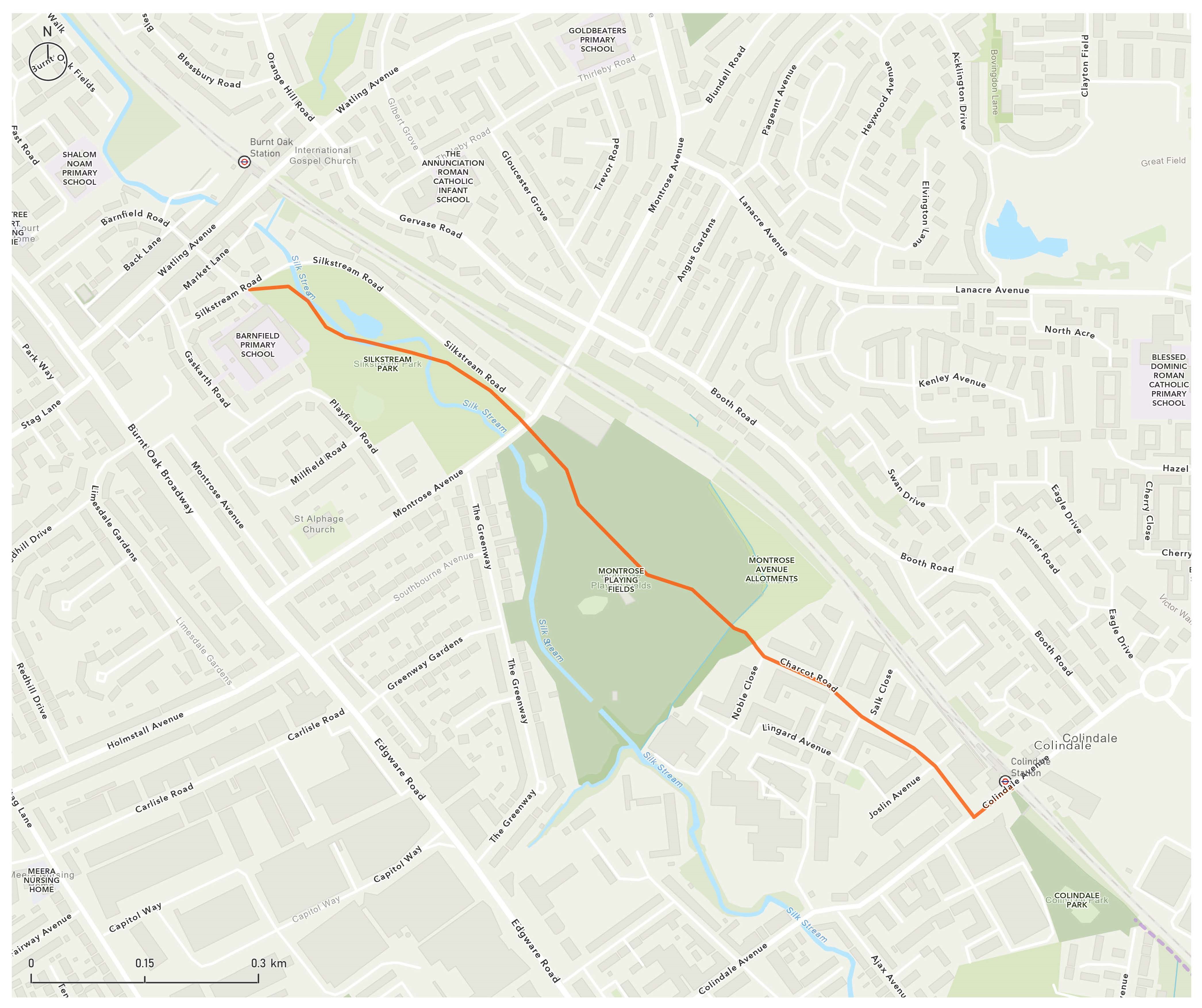 A map showing the Cycleway (C51) section of the Barnet Loop