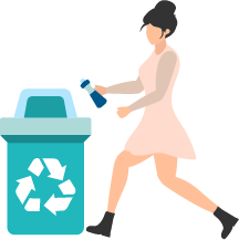 Image of a woman putting a bottle in a recycling bin
