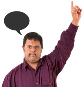 Person with hand up to ask question