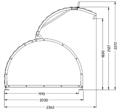 A drawing of the cycle hangar showing dimensions when open.
