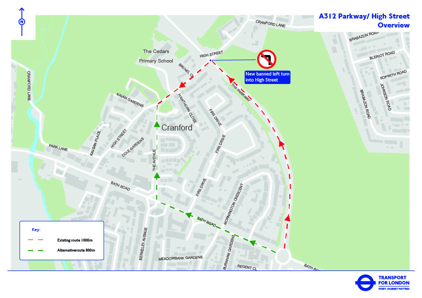 A312 Parkway/Cranford High Street overview map