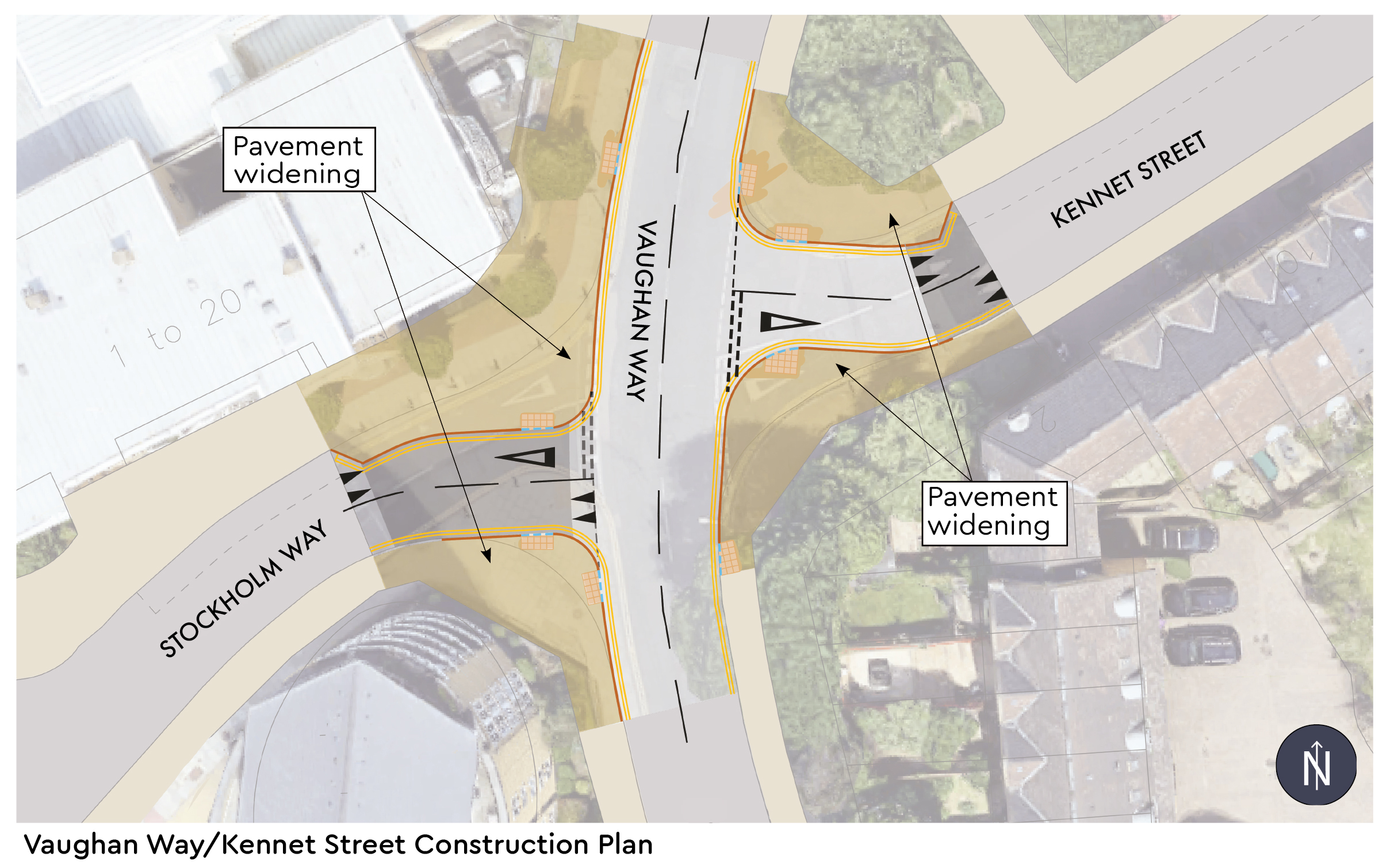 Pavement widening on Vaughan Way/Kennet Street junction