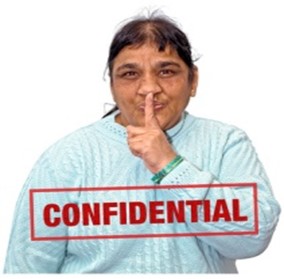 Person with finger on lips with word confidential below