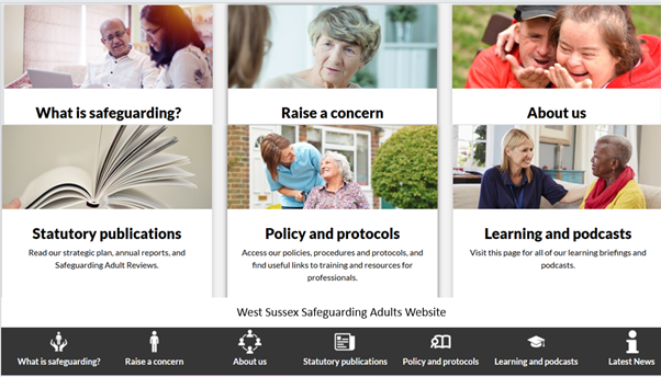 A view of the West Sussex Safeguarding Adults website for further information