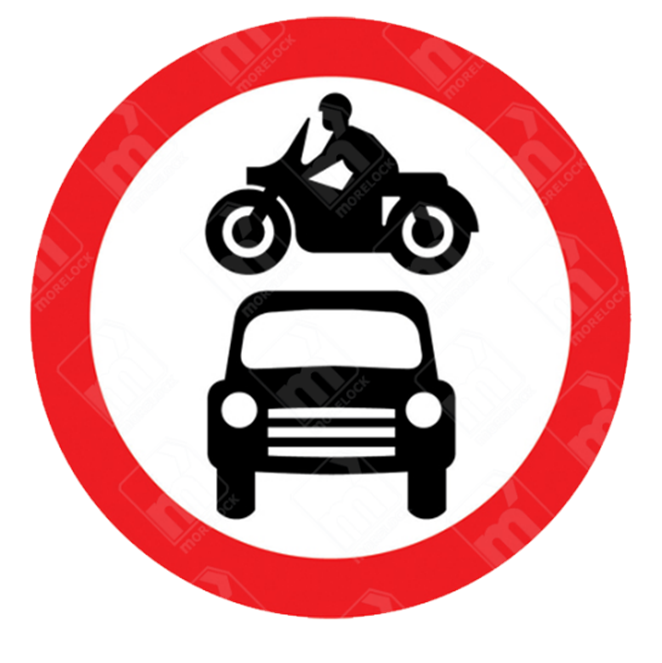"No Motor Vehicles" road sign displaying a car and a motorbike inside a red circle, which will be clearly displayed at traffic filter points