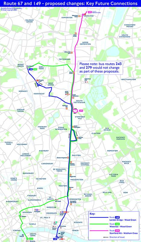 Geographic map of proposed changes with other key route connections