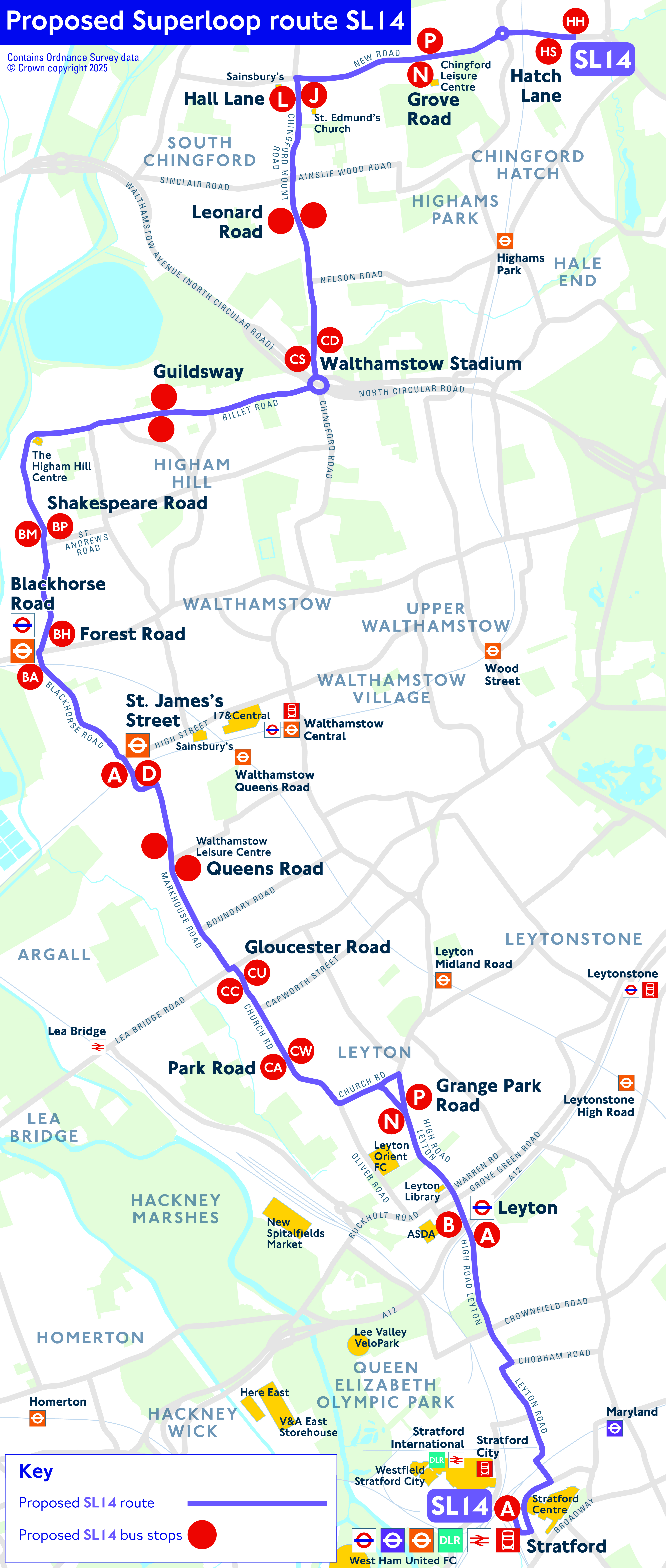 Geographic map of the proposed Superloop route SL14