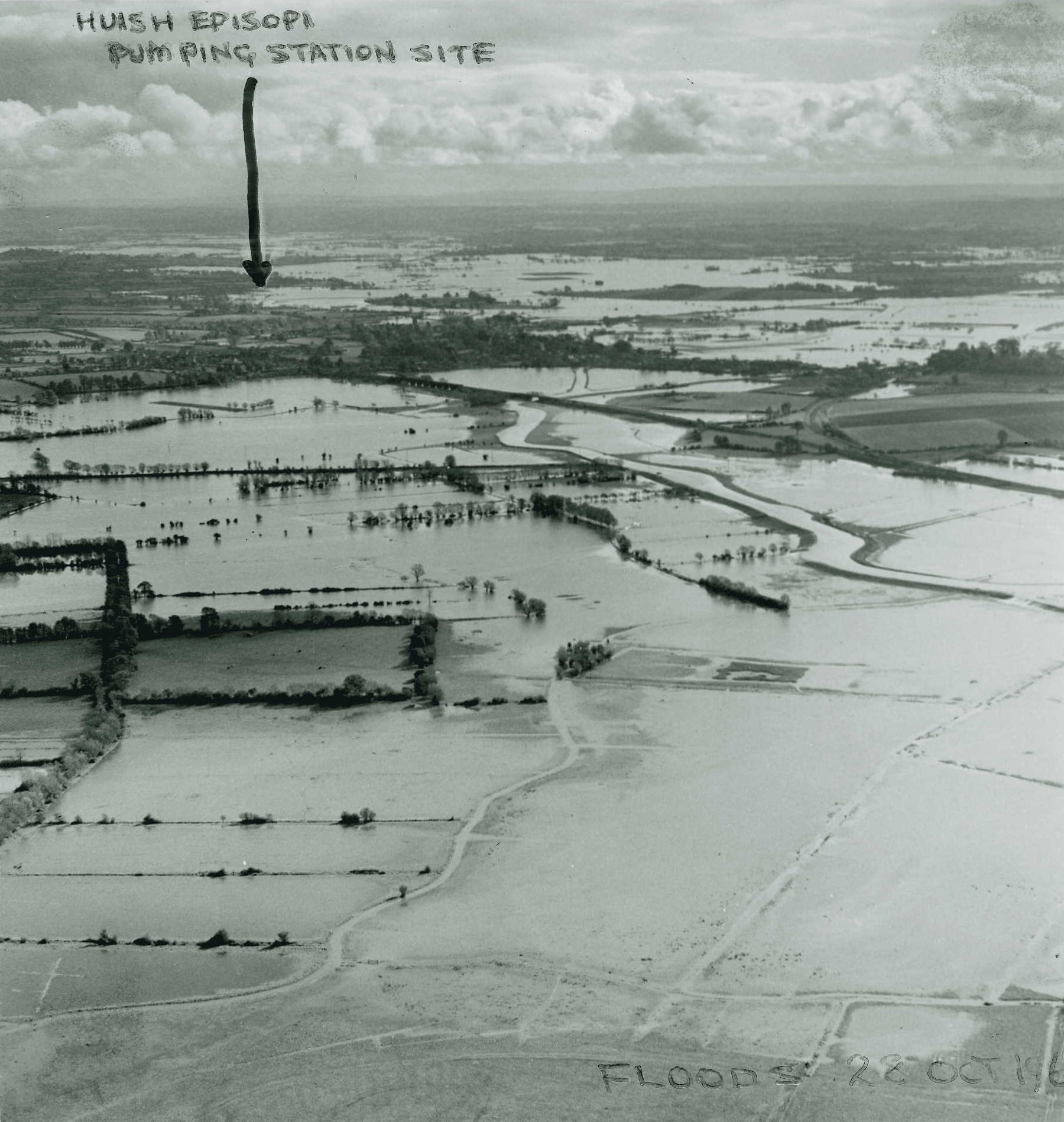 Aerial photo of the Somerset Levels during floods of 1960