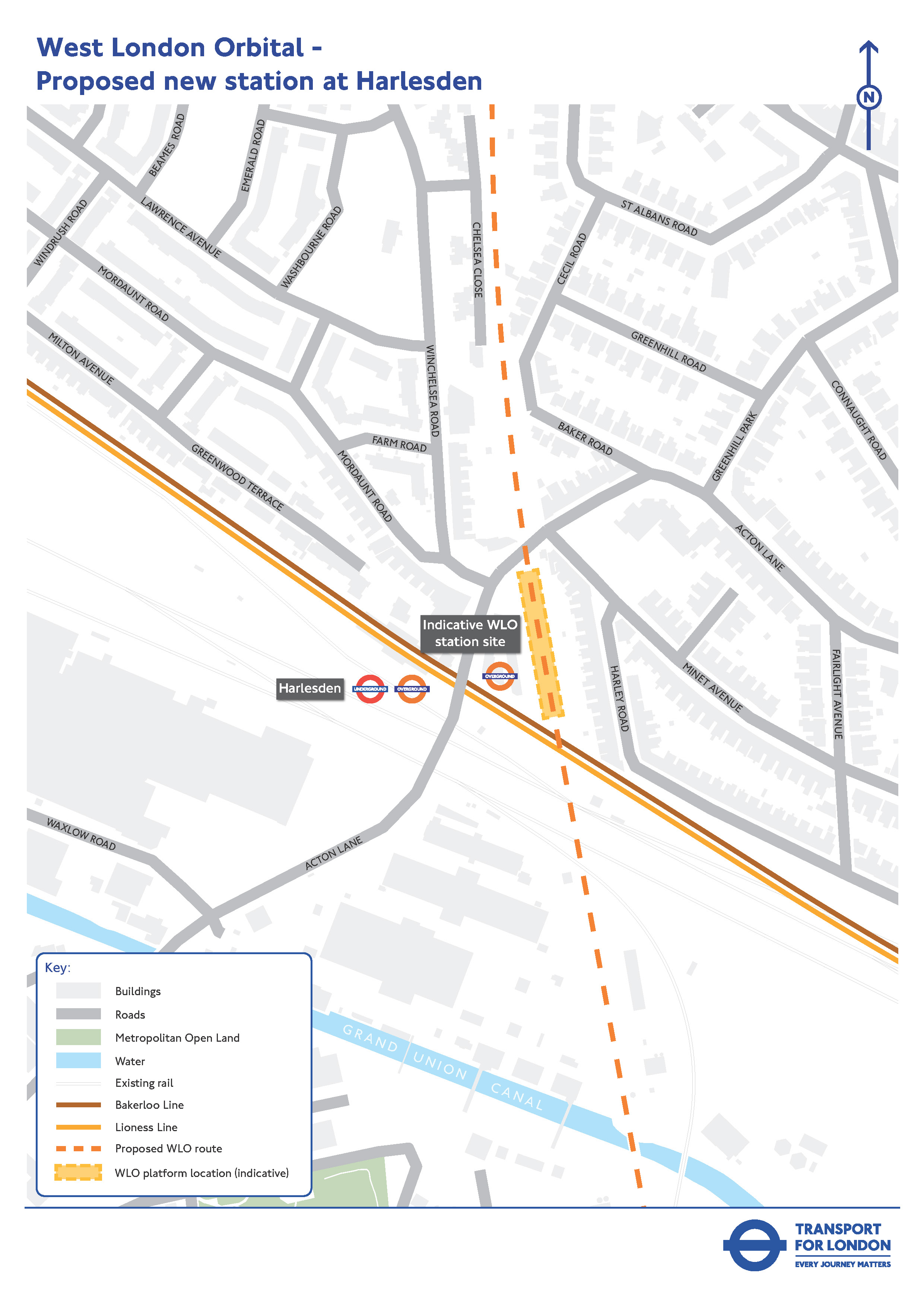 Map showing location of proposed new station in Harlesden