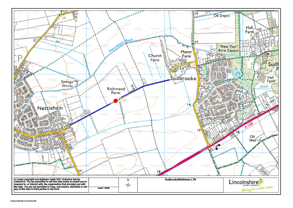 Map of Sudbrook Lane to Nettleham