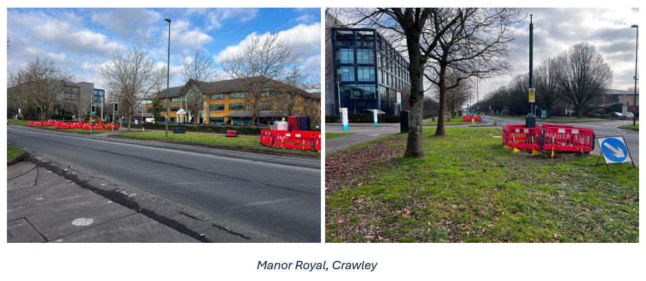 Views of Manor Royal in Crawley.