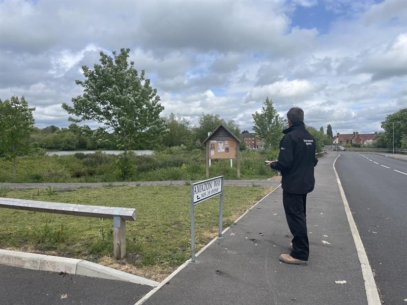 An Environment Agency officer monitors for odour near Amazon Way in Westbury
