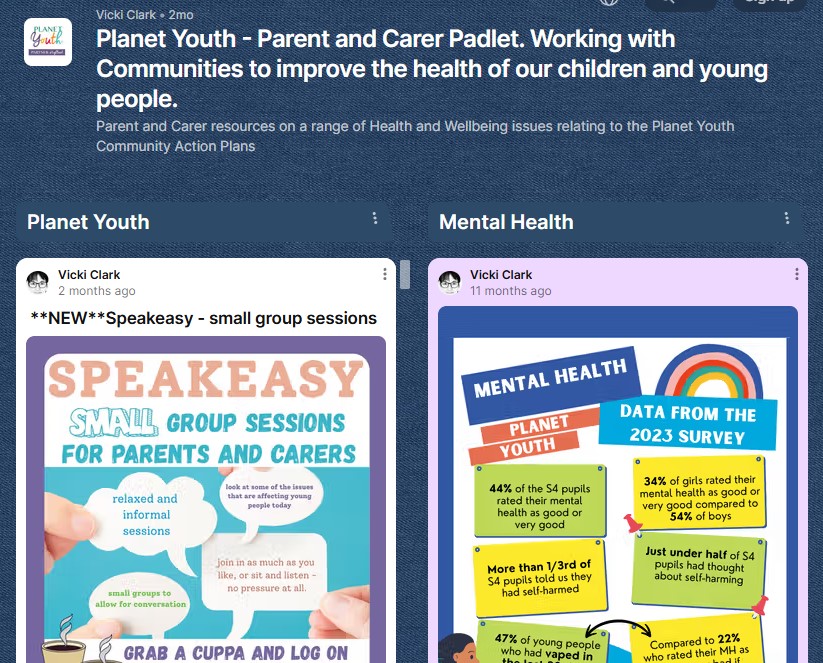 A screen capture of the Parent and Carer Padlet