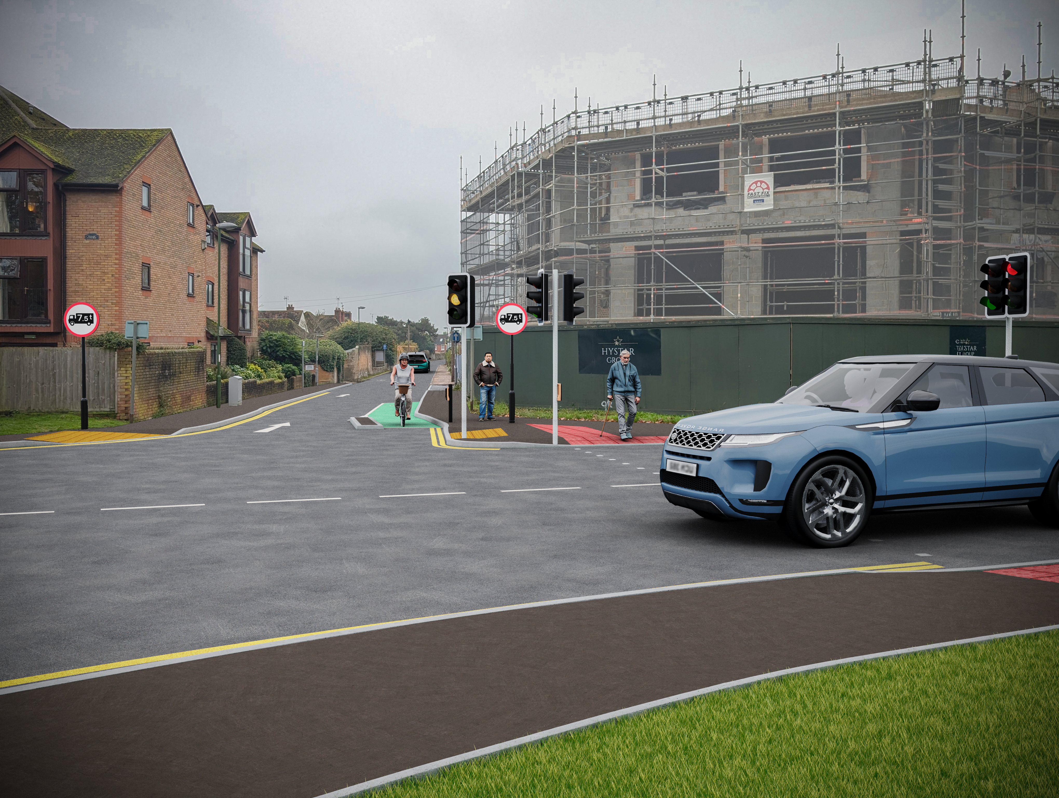 Artist impression of a new contraflow cycle entry island and cycle signal on West Parade