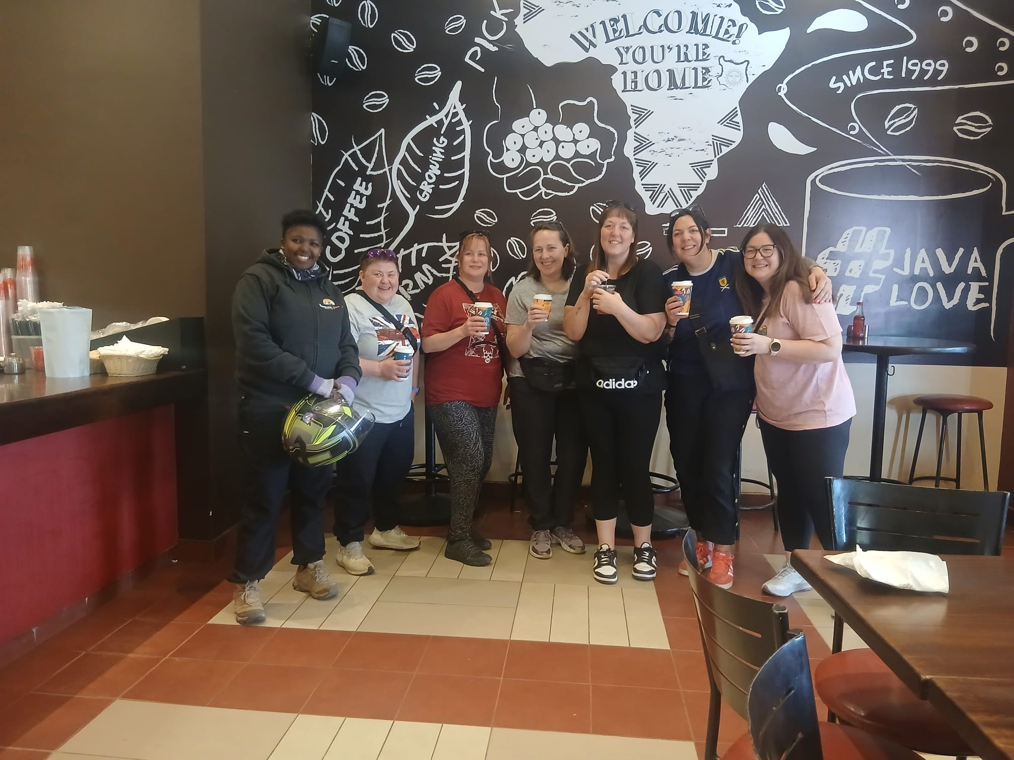 CLD Team and Emily from Inspire Nyeri grabbing a coffee in Nanyuki before our adventure to Chumvi