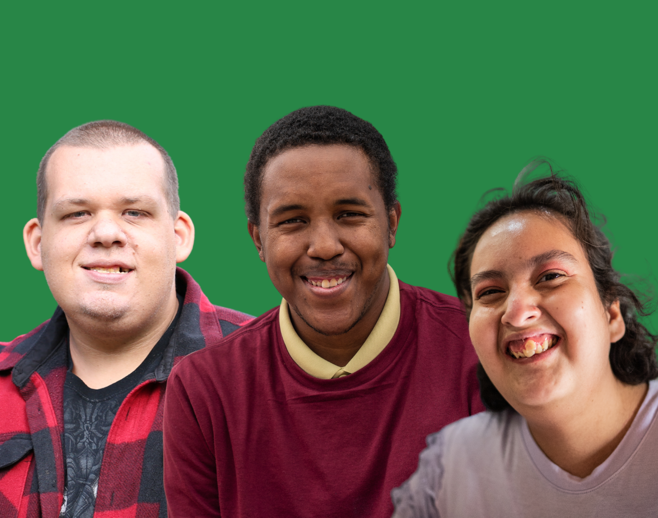 Three people smiling at the viewer