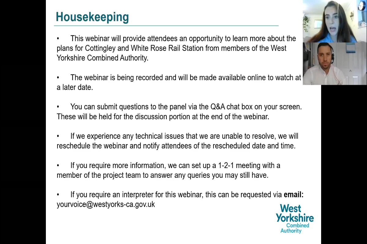 Monday 9 August Public Webinar on Cottingley Rail Station