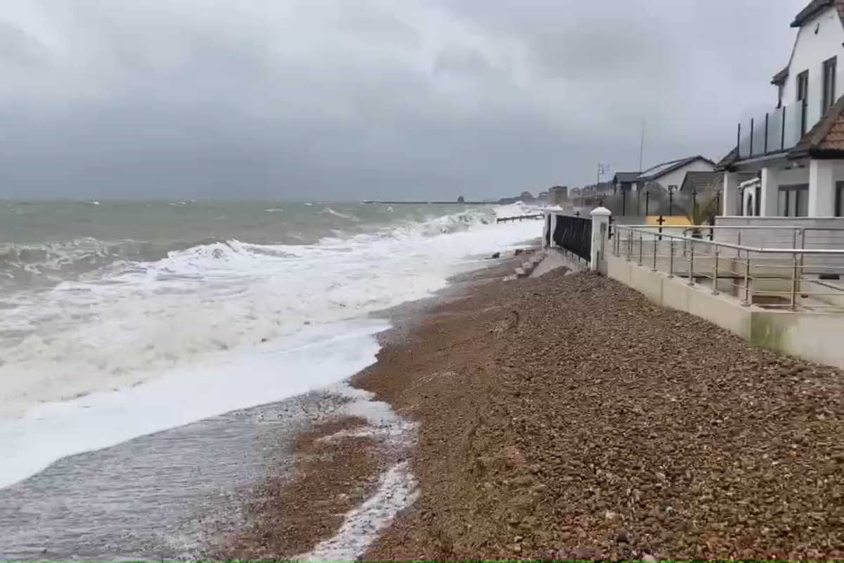 Captured in Pevensey: the power of the sea and how close the waves are reaching to homes along the frontage.