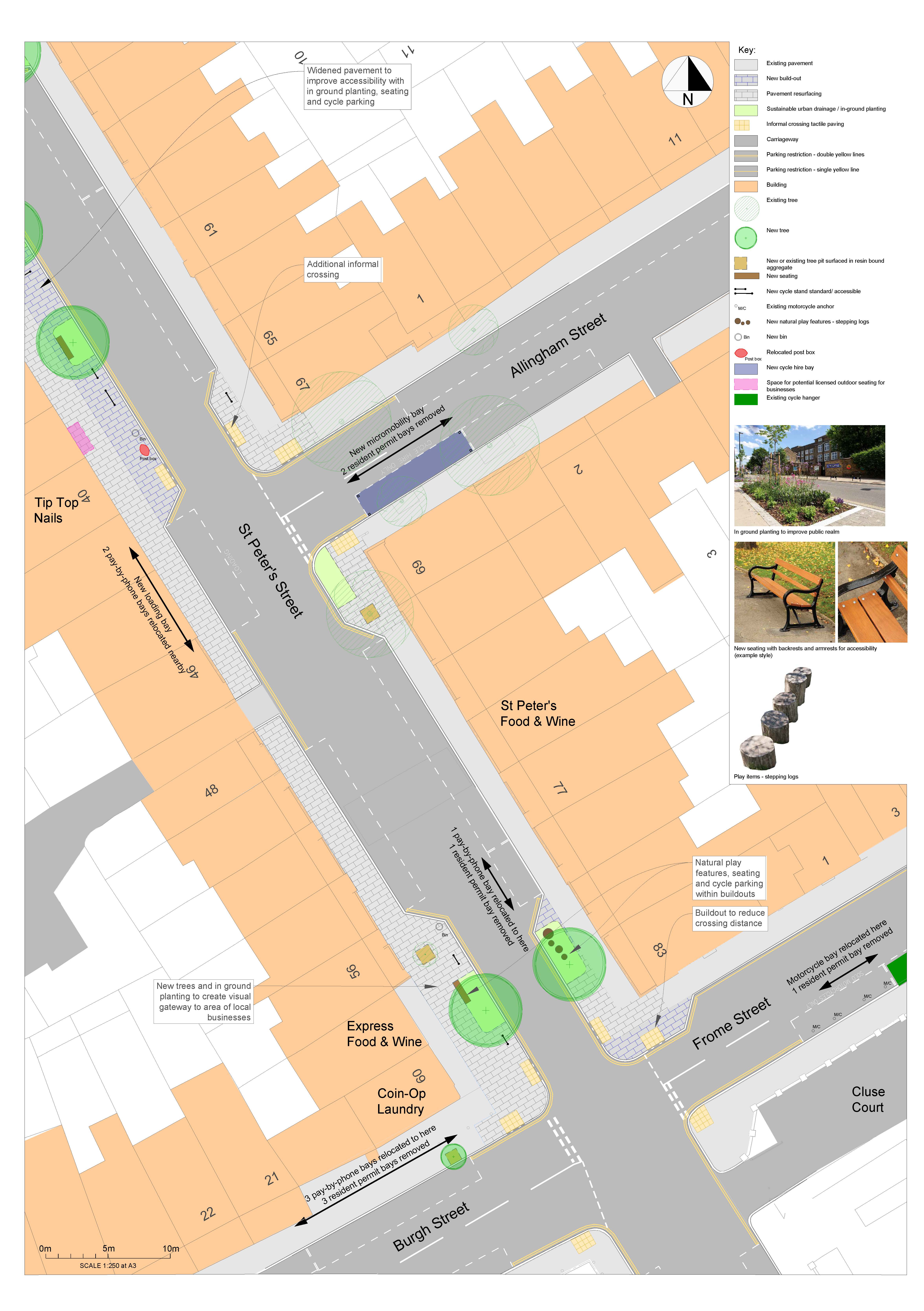 Our proposed design for this section of St Peter's Street (Alingham Street junction to Frome Street Junction)