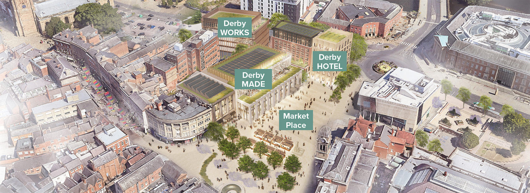 Aerial image of the proposed changes to Derby Market Place