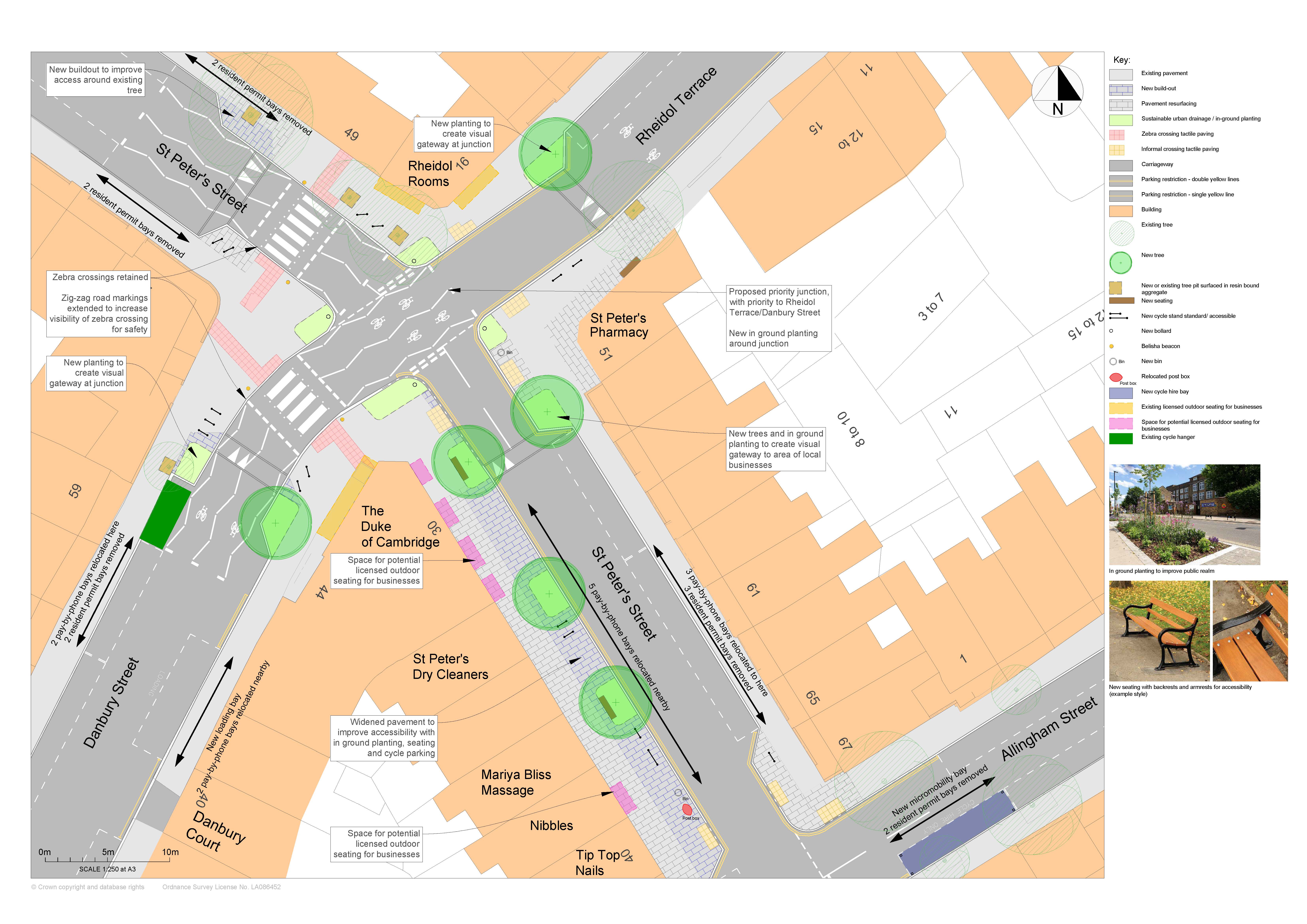 Our proposed design for this section of St Peter's Street (Rheidol Terrace to Alingham Street junction)