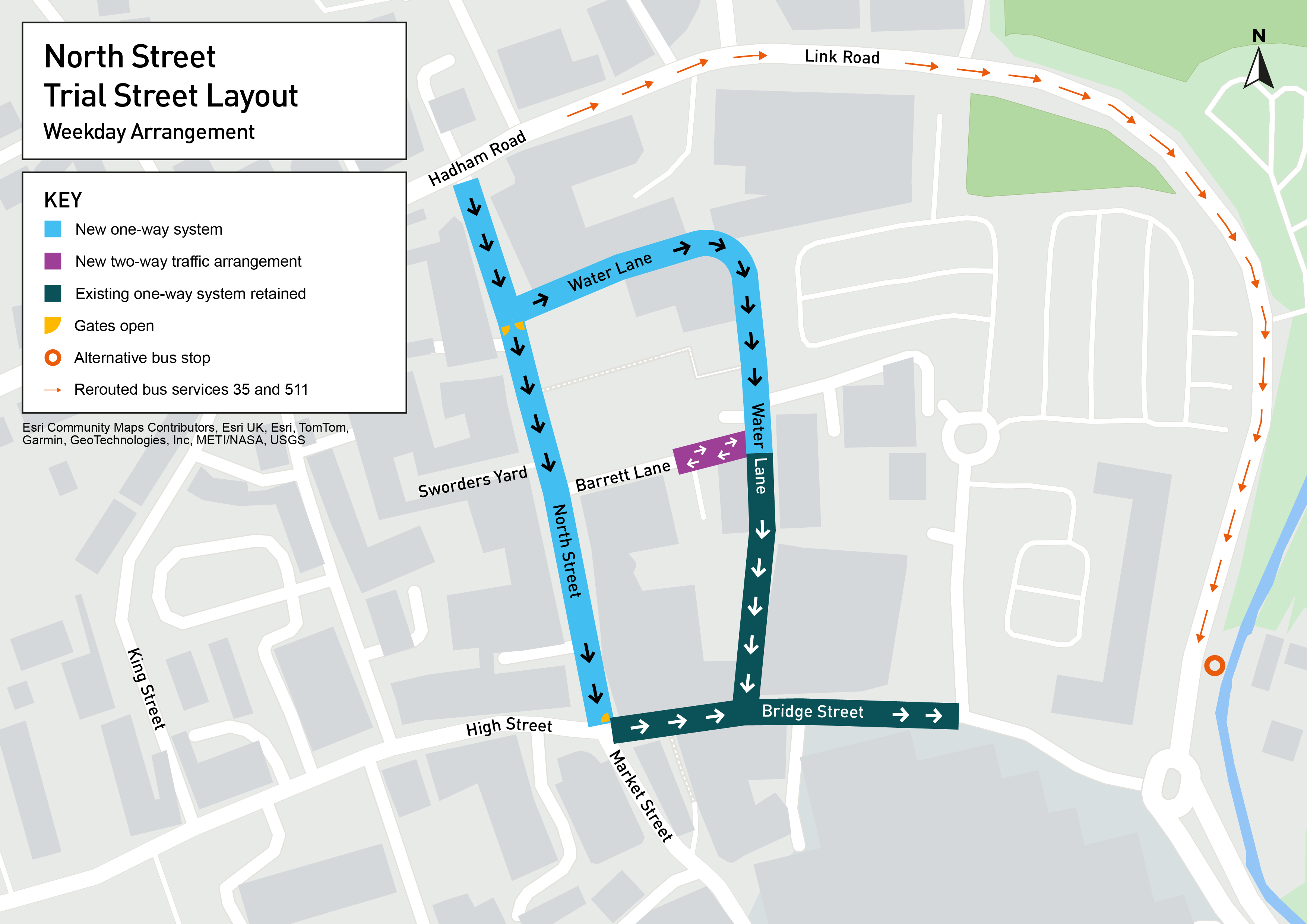 Map image showing planned trial street layout on weekdays during the trial