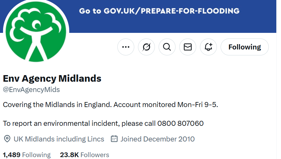 An image to show the Environment Agency Midlands X account