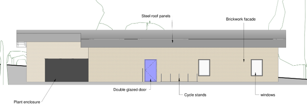 East elevation of Rolls Park Cricket Pavilion