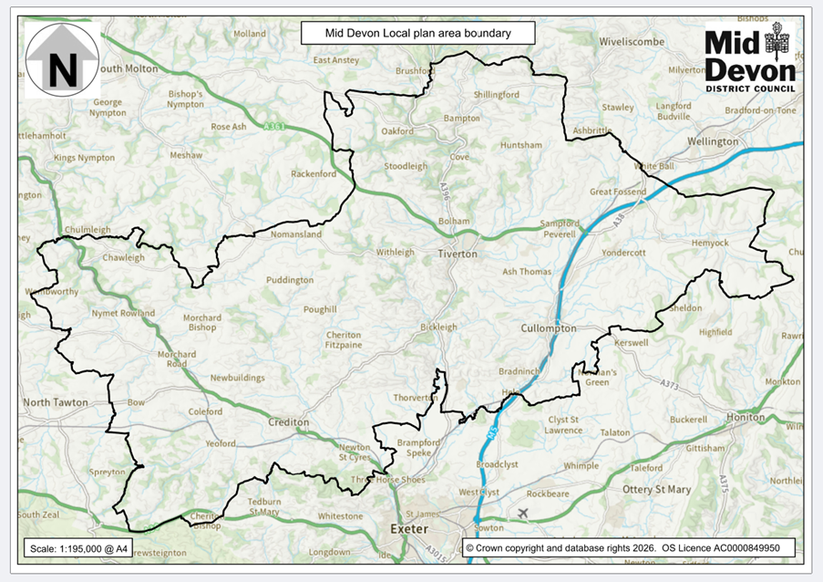 Map showing the area the Mid Devon Local plan will cover. 