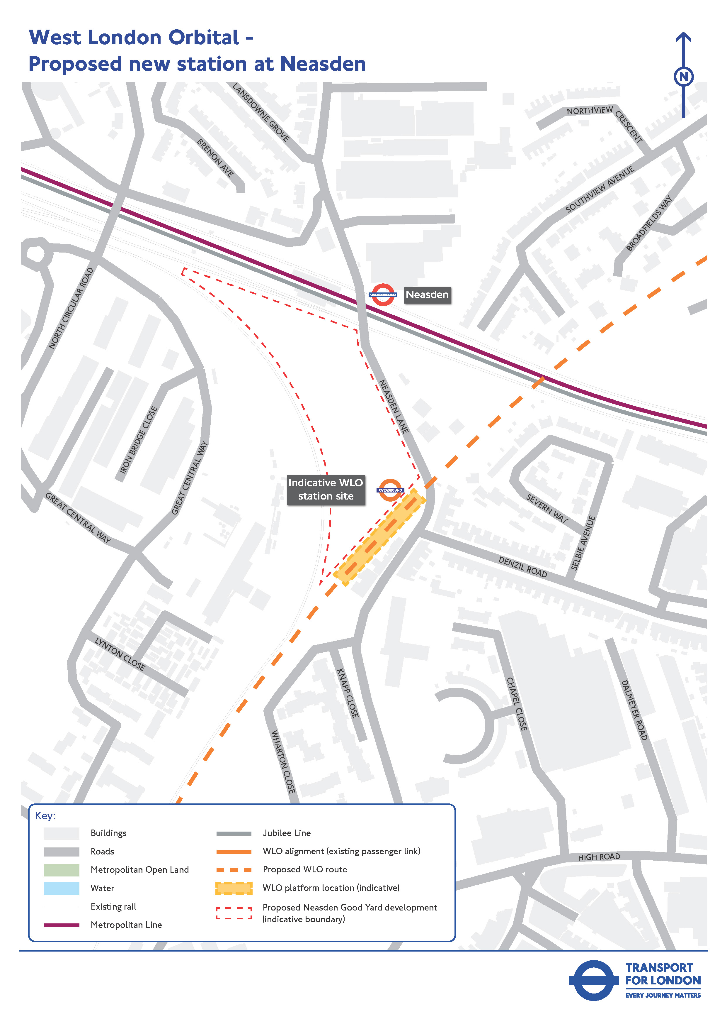 Diagram of location of a new station in Neasden