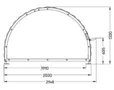 A drawing of the cycle hangar showing dimensions when closed.