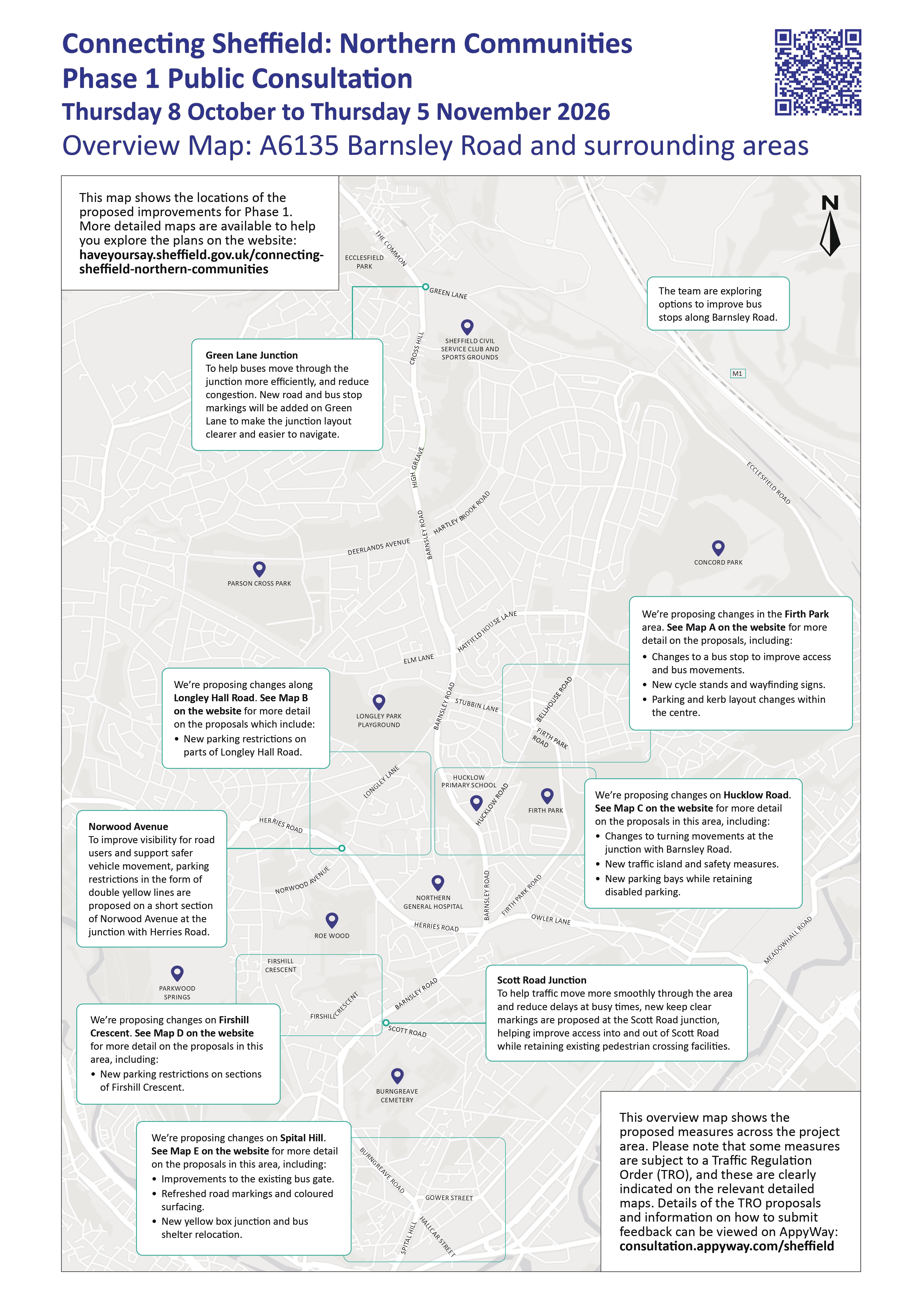 A map showing plans to improve junctions and streets around Barnsley Road to make them easier and safer to use. 