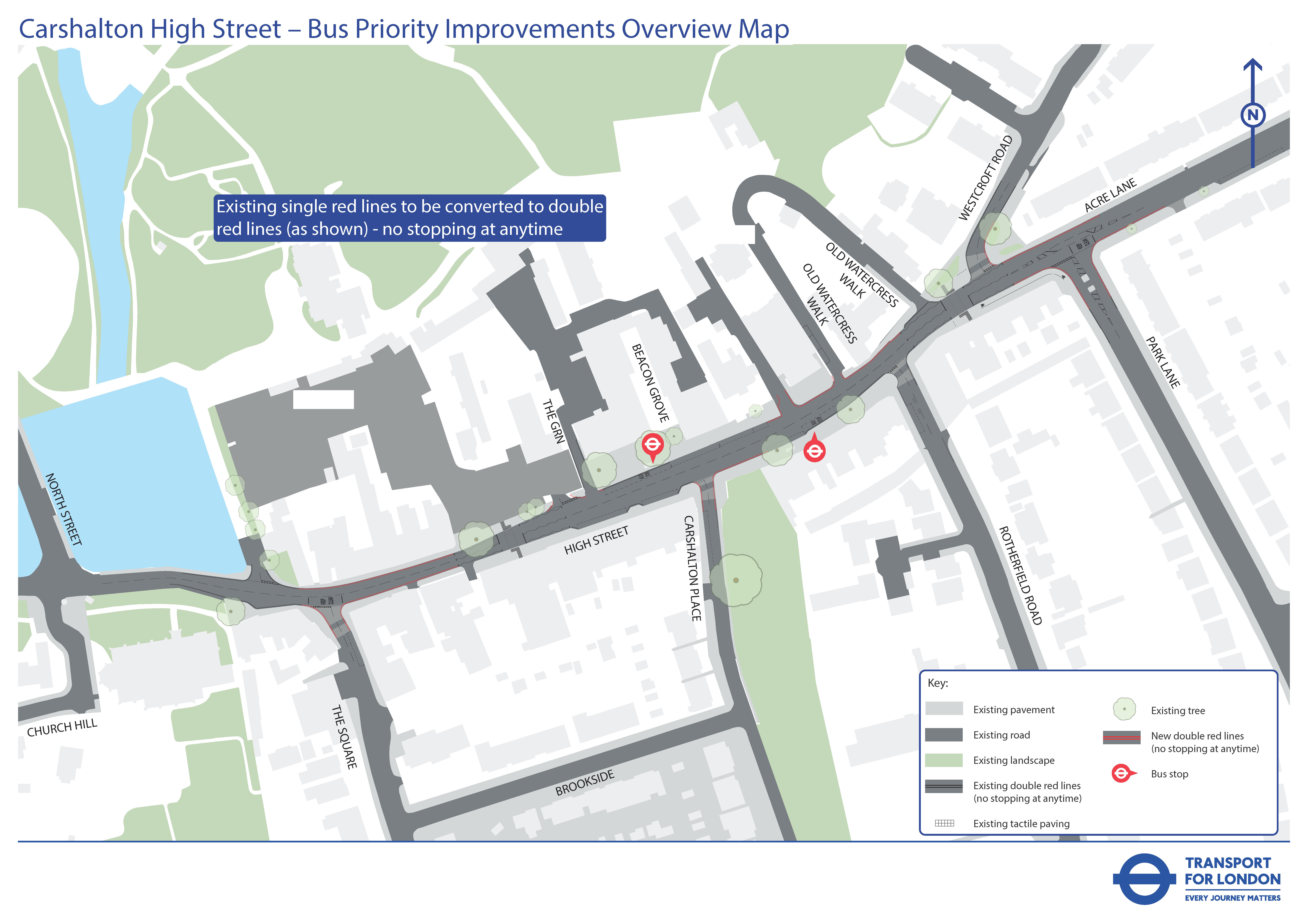 Scheme drawing of areas of red route affected