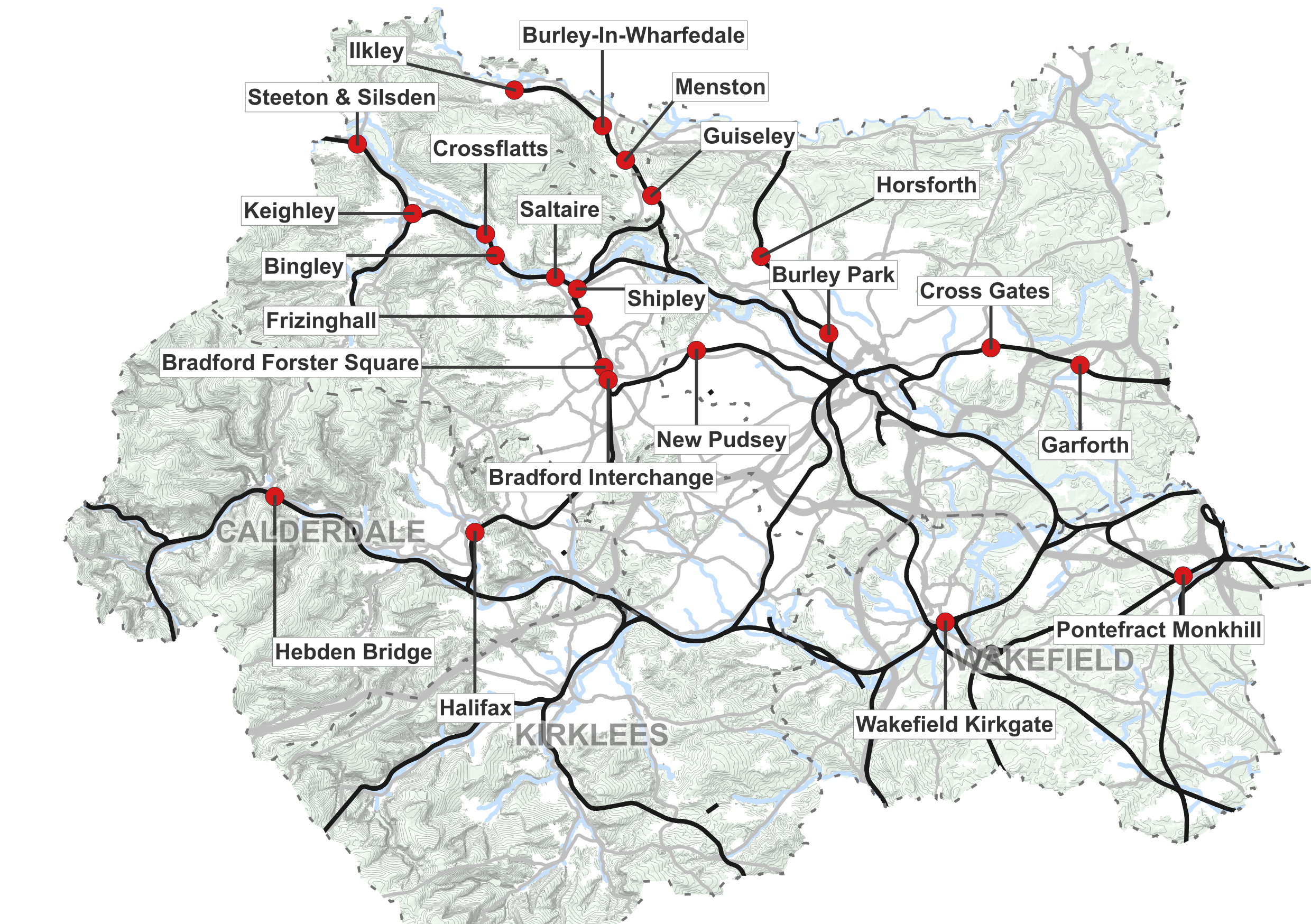 A map showing the 22 stations receiving improvements in the first phase of the Rail Accessibility Package