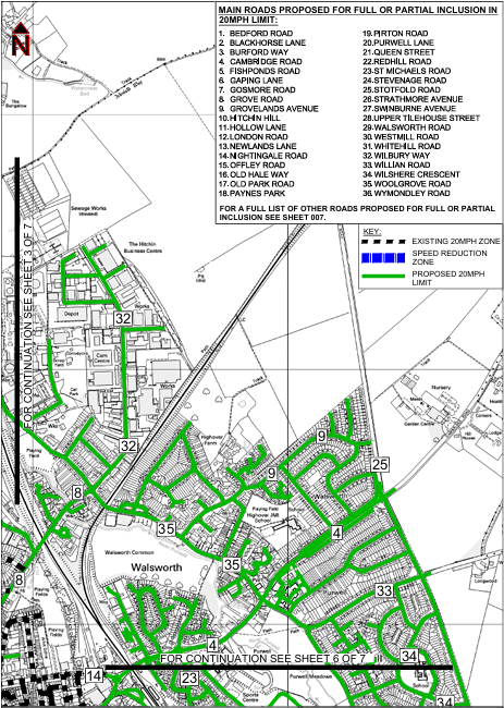 Map showing the 20mph speed limit proposal in North East Hitchin