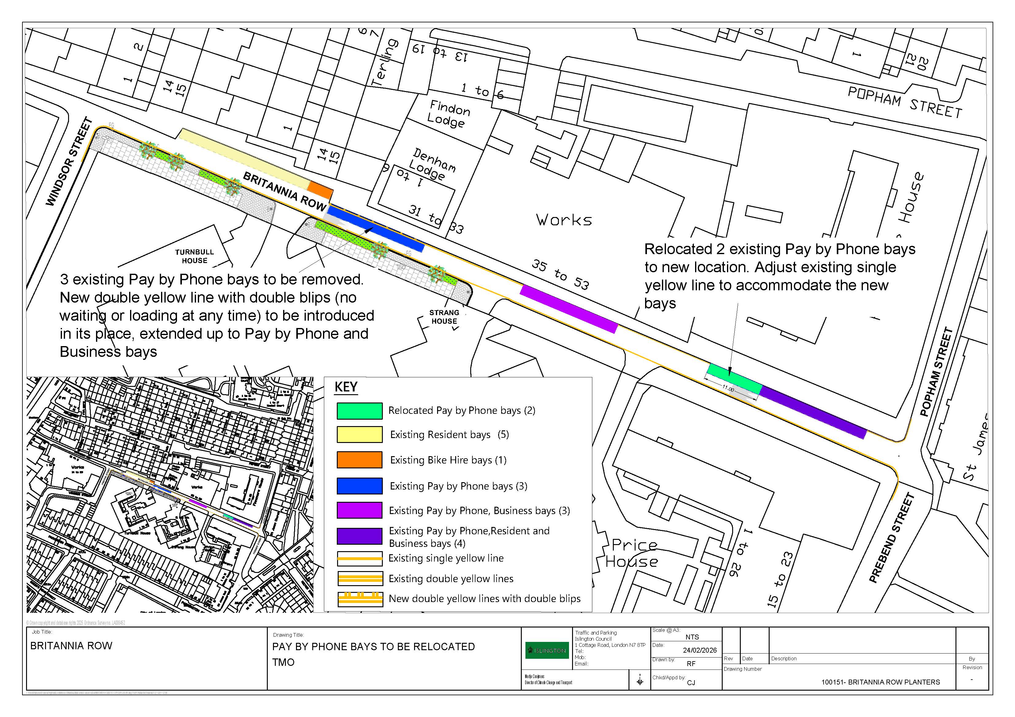 Drawing showing the proposed parking changes on Britannia Row