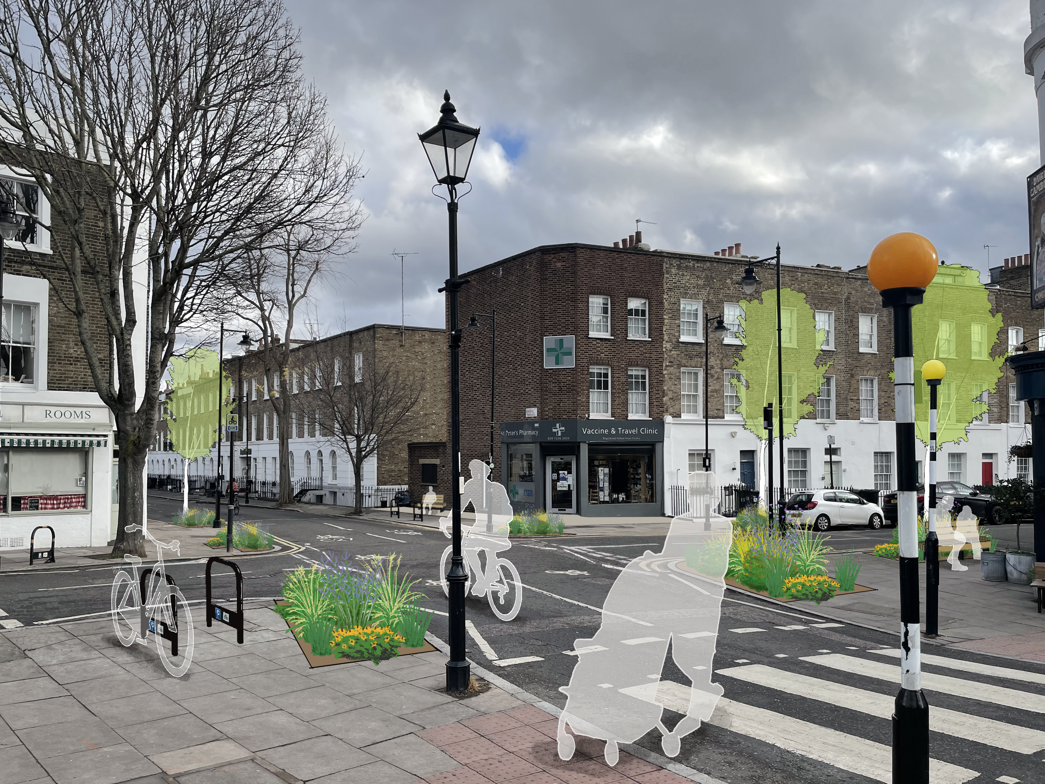 An artist's impression showing how the St Peter's Street/Rheidol Terrace junction could look with the proposed improvements