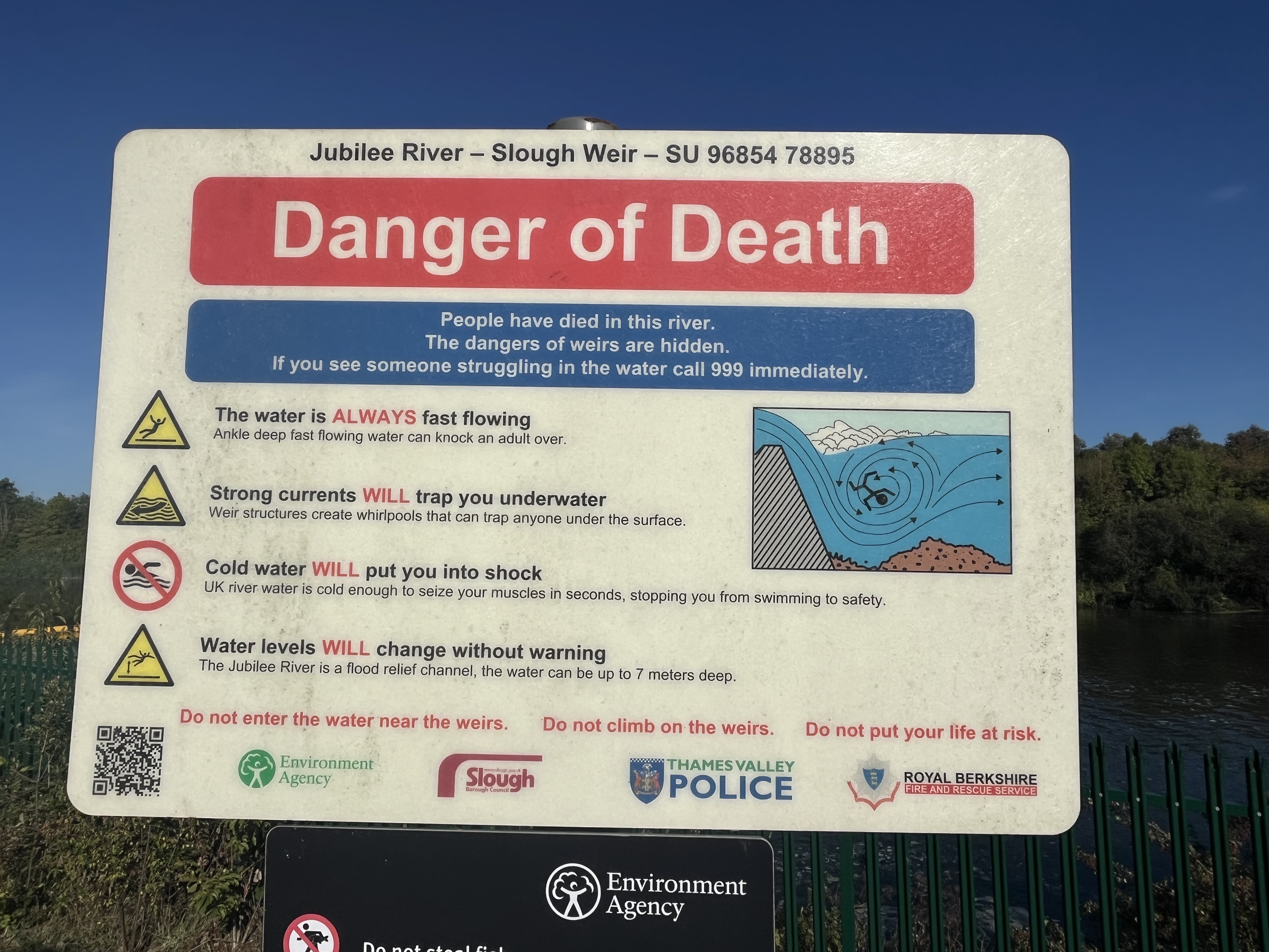 Photo of Danger of Death sign at Slough Weir on the Jubilee