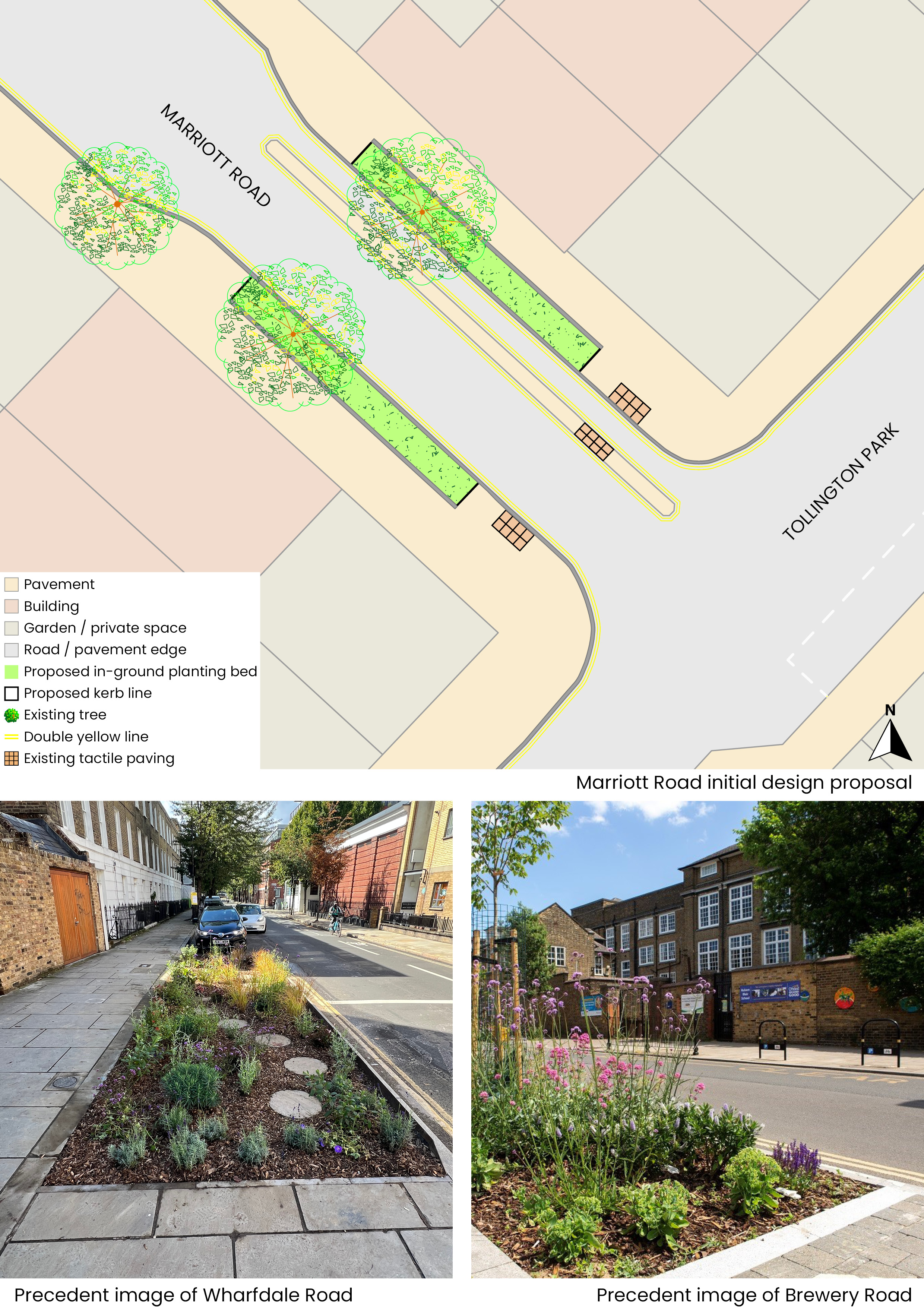 Plan showing the initial design proposal for Marriott Road.