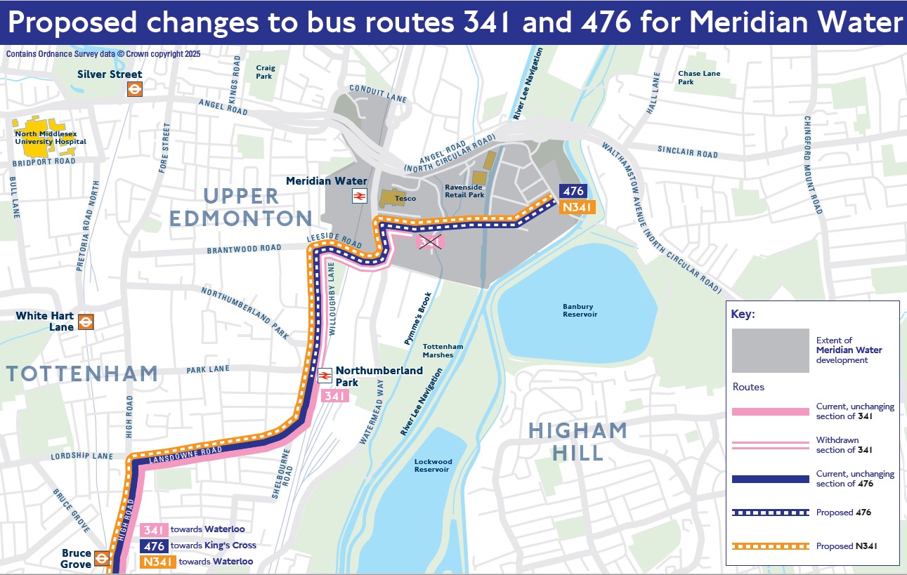 Map of proposed changes to routes 476 and 341