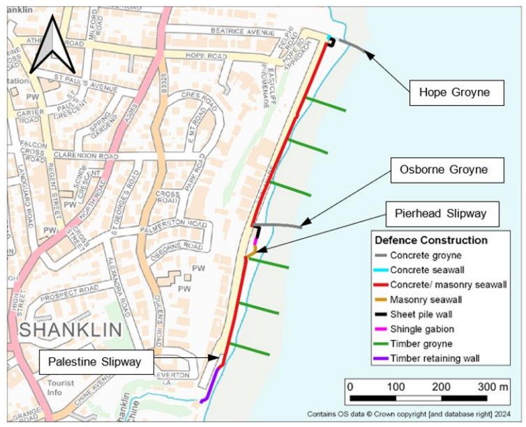 Image shows the coastal defences along Shanklin Esplanade