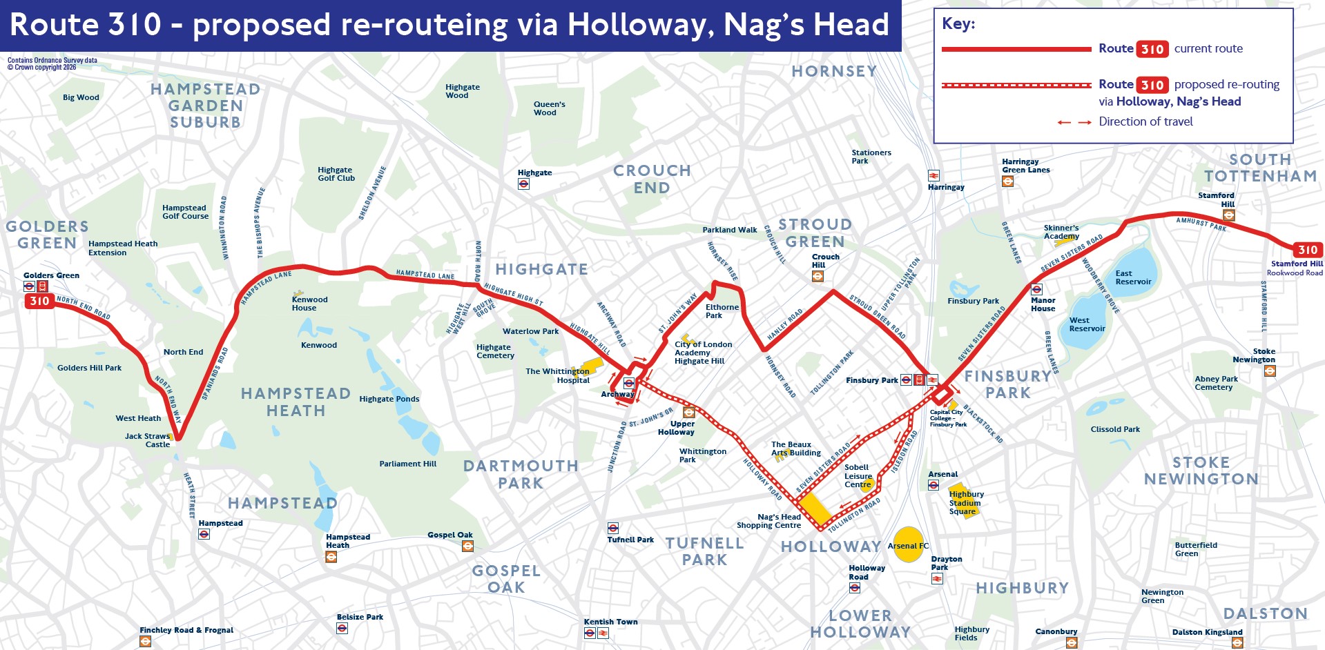Map of proposed revised route 310