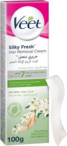 Veet Silky Fresh Legs & Body Hair Removal Cream Shea Butter & Lily Fragrance for Dry Skin 100g Veet Silky Fresh Legs & Body Hair Removal Cream Shea Butter & Lily Fragrance for Dry Skin 100g