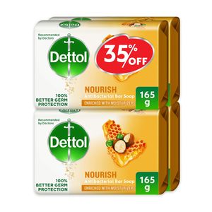 Dettol Nourish Anti-Bacterial Bathing Soap Bar Honey & Shea Butter Fragrance 4x165g Dettol Nourish Anti-Bacterial Bathing Soap Bar Honey & Shea Butter Fragrance 4x165g