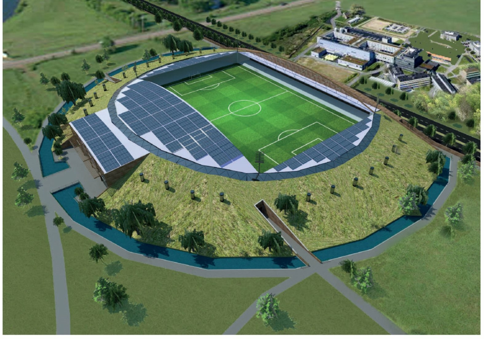 ZHA unveils tech hub and footbridge for Forest Green stadium eco park