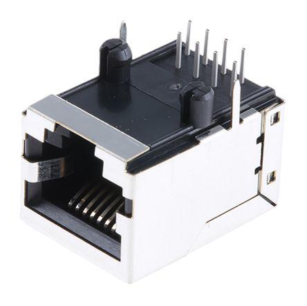 RS Pro Cat5 8 Way Right Angle PCB Mount Unshielded RJ45 Connector Female