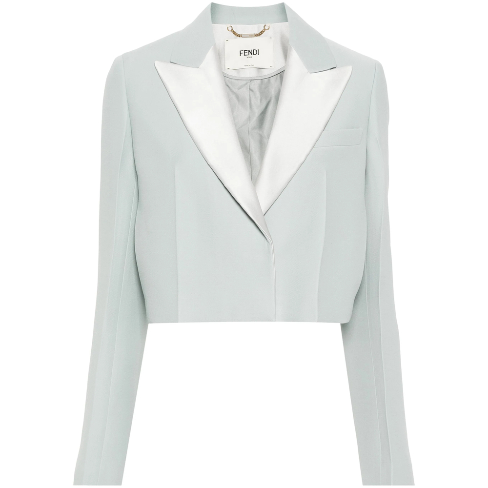 Fendi Cropped Contrast-panel Blazer In Blue