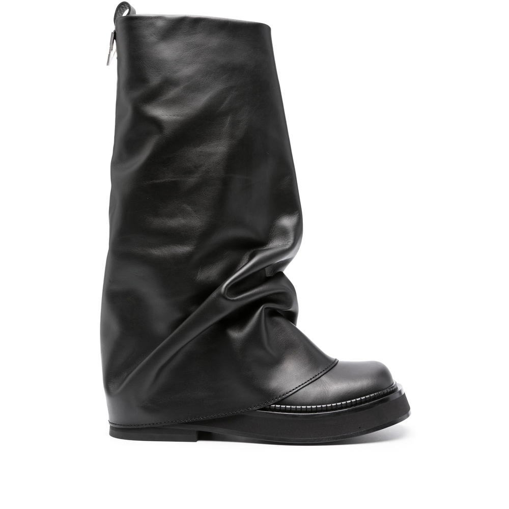 Attico Robin Layered Leather Boots In Black